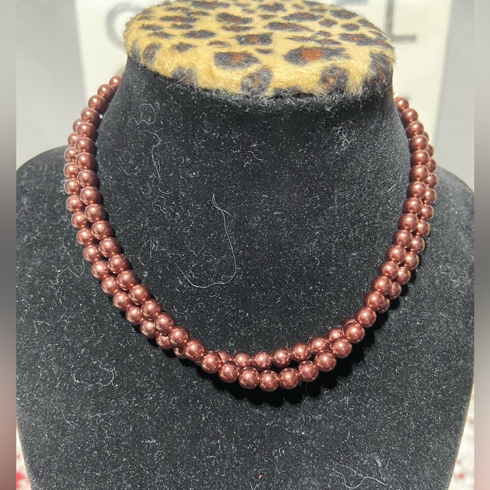 Faux Brown Pearl Choker With Gold Tone Hardware